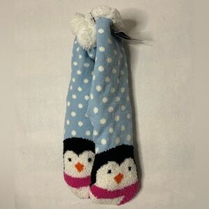 Jacques Moret Women’s Cozy Warmer Slipper Socks: Blue Penguin & Polkadot Sz 9-11
